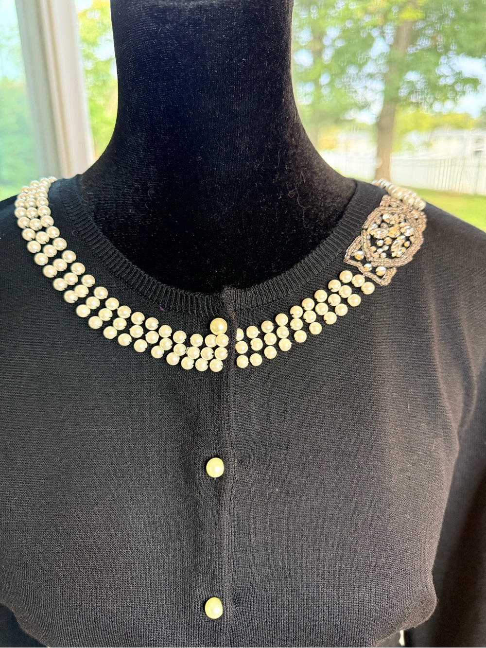 Vintage NWT LACE black cardigan 50’s inspired silk blend pearl rhinestones chic - Picture 5 of 11